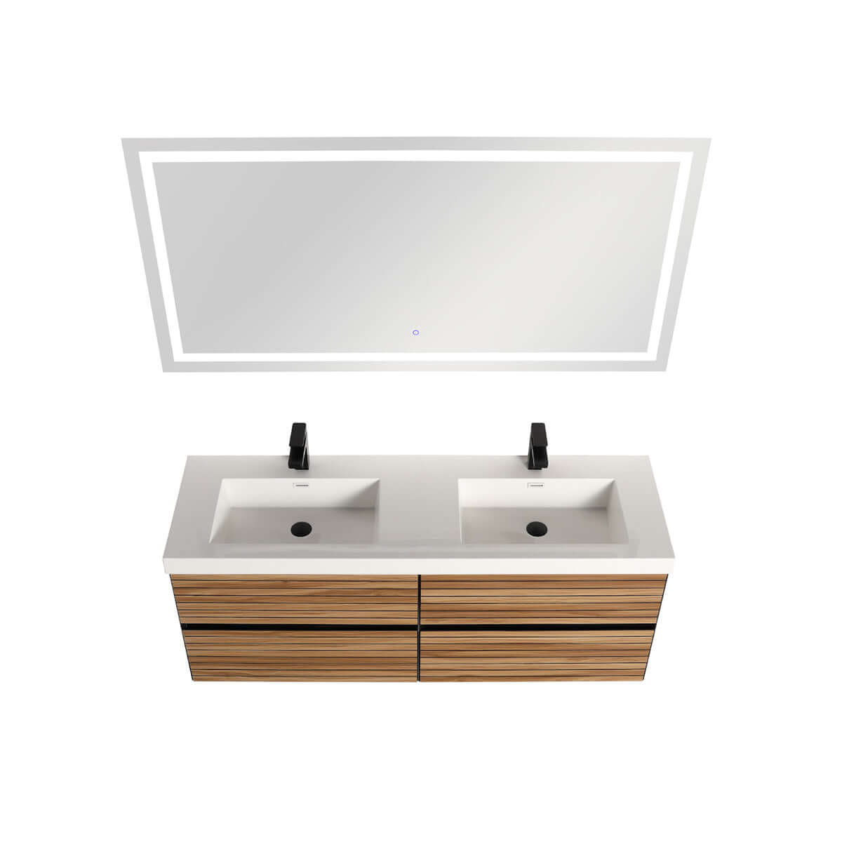 Blossom Annecy 48" Double Sink Wall-Hung Vanity - Modern Minimalist Design with Soft-Closing Drawers in Maple - up view