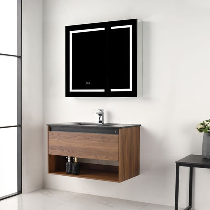 Blossom Bergen Brown Walnut 36" Vanity with Dual LED Illumination - Adjustable Lighting, Black Basin, side