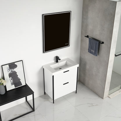 Zurich 30" Glossy White Vanity, Soft-Close Drawers, Acrylic Basin, Up