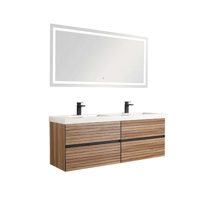 Blossom Annecy 48" Double Sink Wall-Hung Vanity - Modern Minimalist Design with Soft-Closing Drawers in Maple - side view