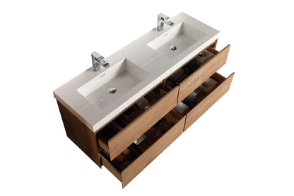  Blossom Assisi 48" Double sink Vanity - Sleek Minimalist Design with Soft-Closing Drawers, Classic Oak, open