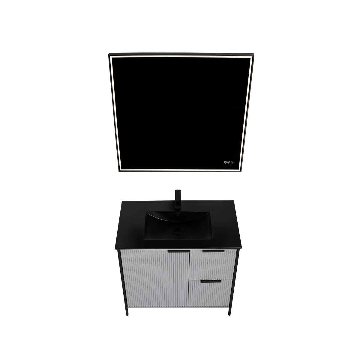 Blossom Zurich 36"  Metal Grey Vanity, Soft-Close Drawers, Black Basin, front, up