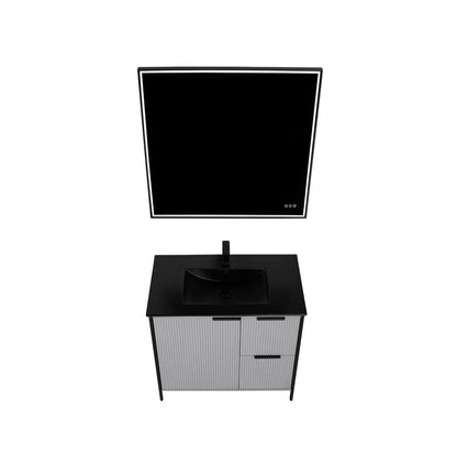 Blossom Zurich 36"  Metal Grey Vanity, Soft-Close Drawers, Black Basin, front, up