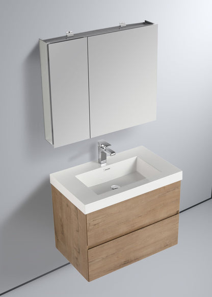 Blossom Assisi 30" Classic Oak Vanity - Eco-Friendly Minimalist Design with Soft-Closing Drawers, Acrylic Basin, side