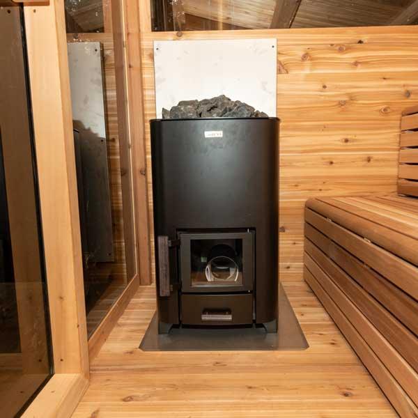 Dundalk LeisureCraft Serenity MP Barrel Sauna - Front, Heater