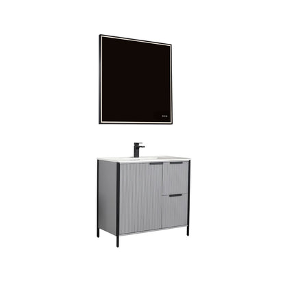 Blossom Zurich 36"  Metal Grey Vanity, Soft-Close Drawers, Ceramic Basin, side