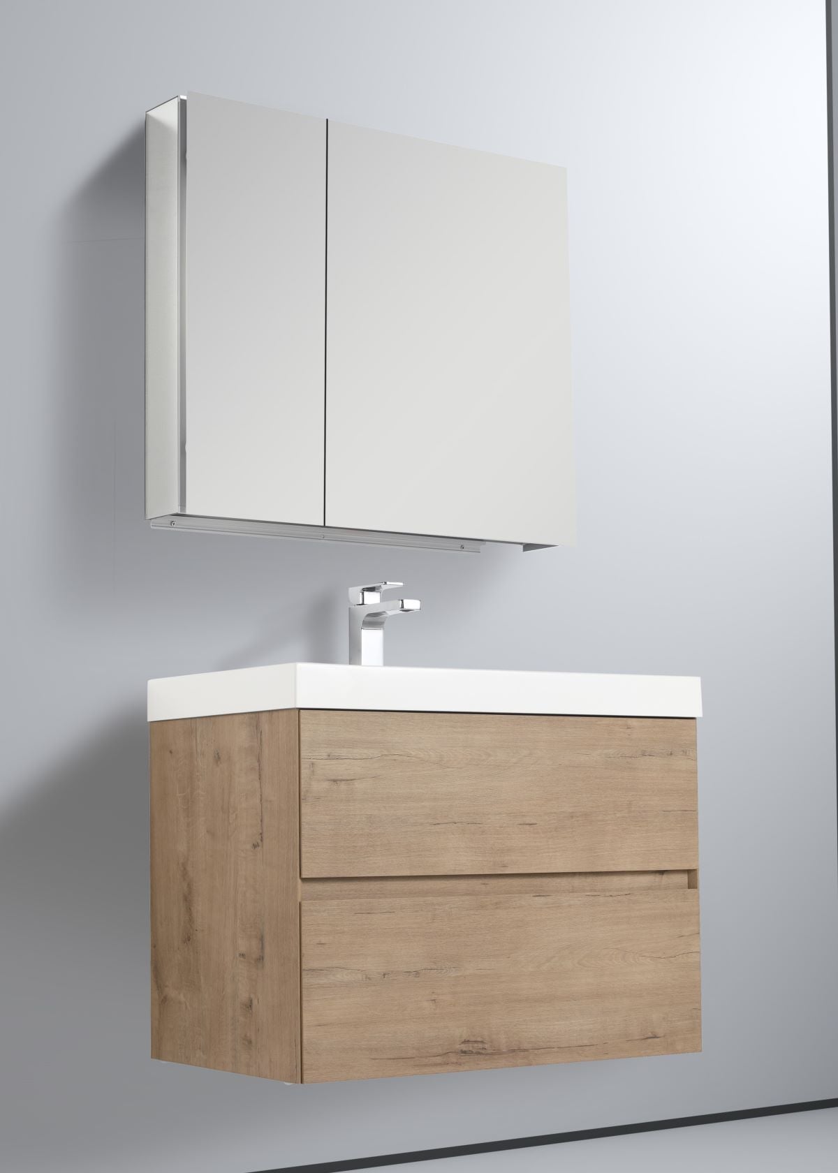 Blossom Assisi 30" Classic Oak Vanity - Eco-Friendly Minimalist Design with Soft-Closing Drawers, Acrylic Basin, side