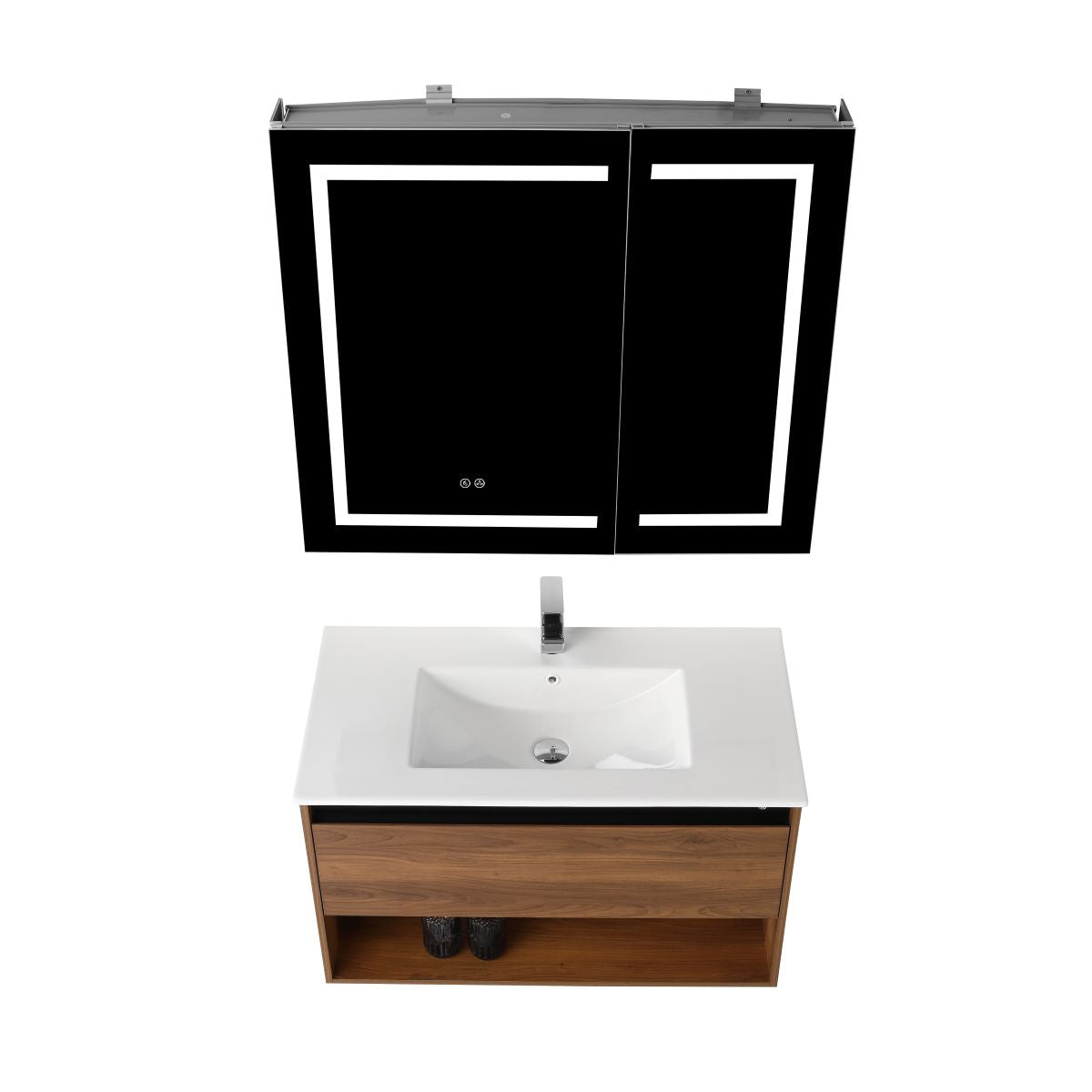 Blossom Bergen Brown Walnut 36" Vanity with Dual LED Illumination - Adjustable Lighting, Ceramic Basin, up