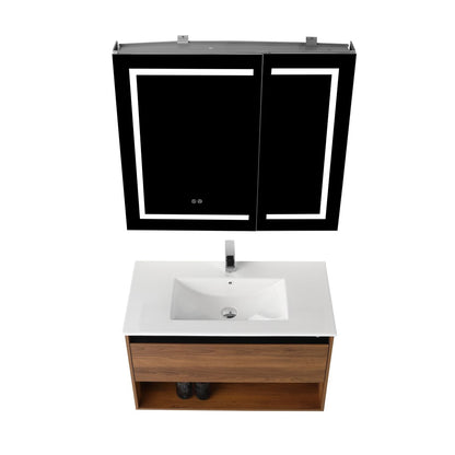 Blossom Bergen Brown Walnut 36" Vanity with Dual LED Illumination - Adjustable Lighting, Ceramic Basin, up