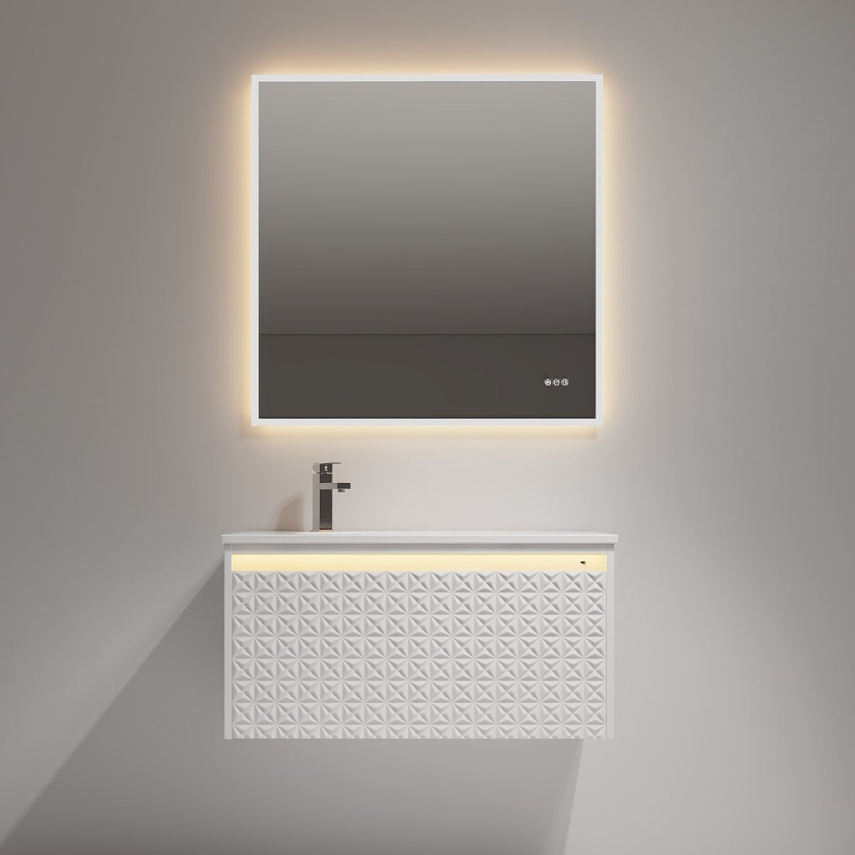 Blossom Glossy White 36″ Vanity with Droplet-Shaped Basin - LED Illuminated, front