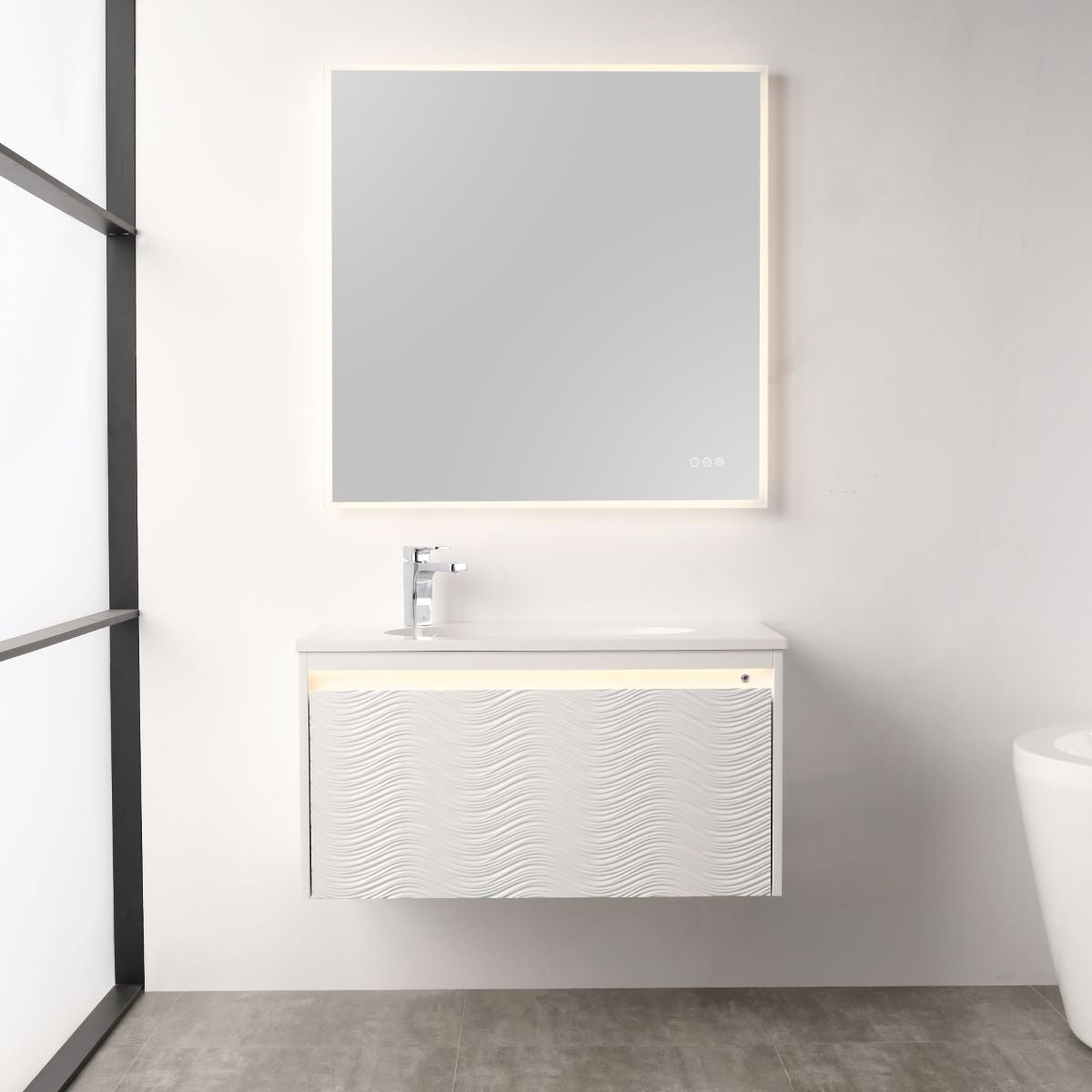 Blossom Voyage Glossy White 36″ Vanity with Droplet-Shaped Basin - LED Illuminated, front