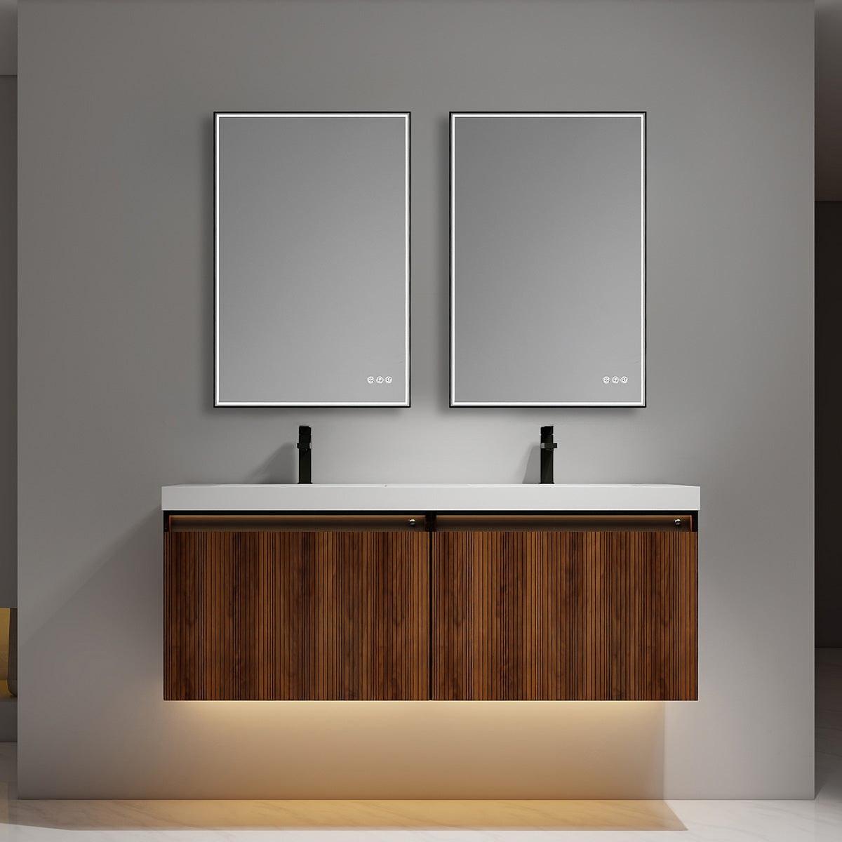 Blossom Lille – 60 Inch Double Vanity - Brown Walnut Strip