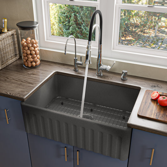 ALFI brand ABCO3020SB Concrete Color 30 inch Reversible Single Fireclay Farmhouse Kitchen Sink