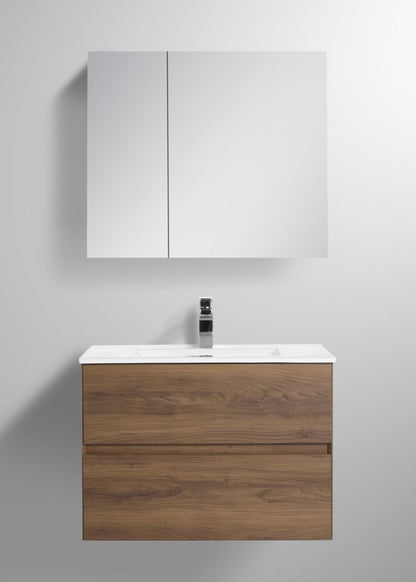 Blossom Assisi 30" Brown Walnut Vanity - Eco-Friendly Minimalist Design with Soft-Closing Drawers, White Acrylic Basin, front