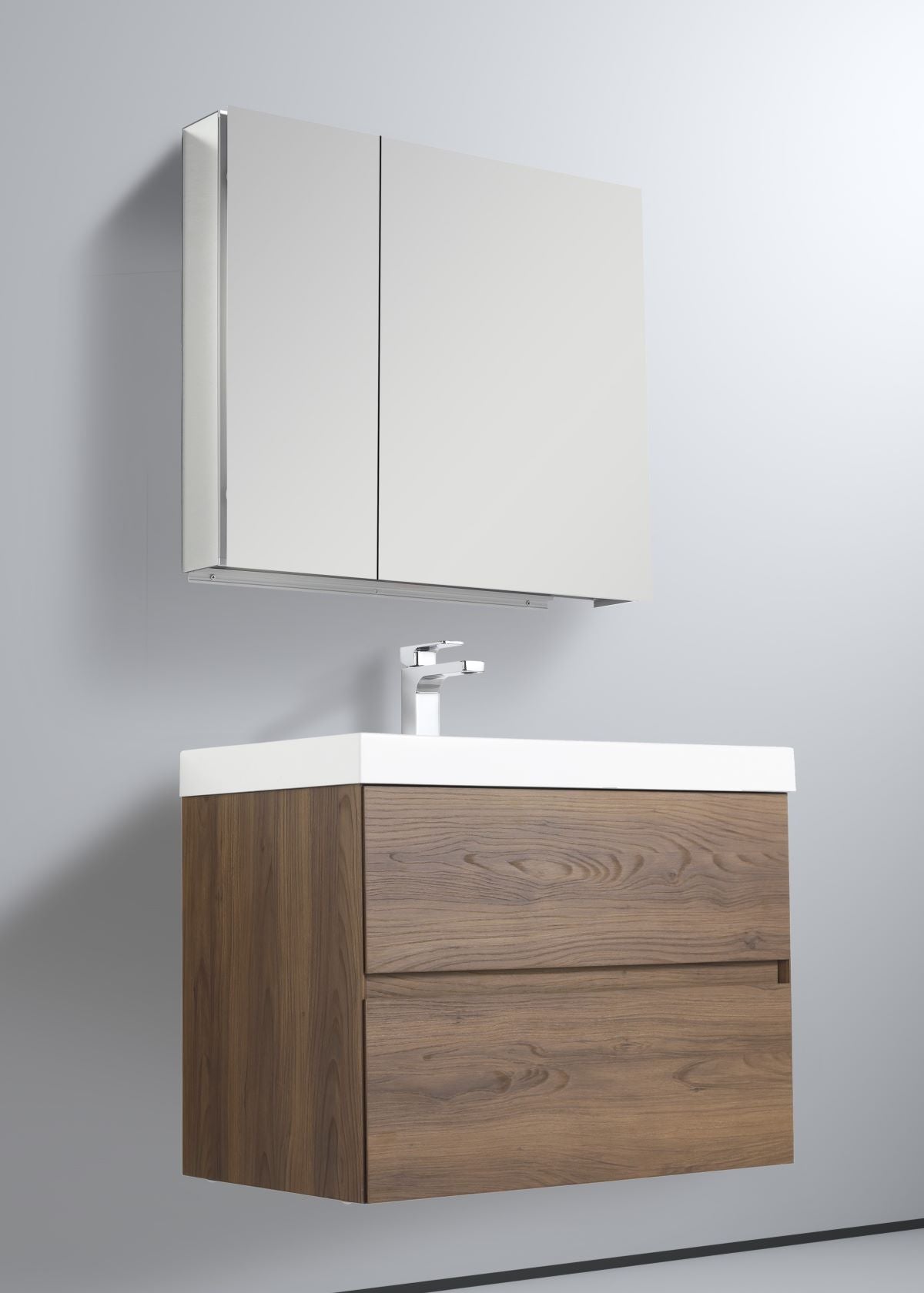 Blossom Assisi 30" Brown Walnut Vanity - Eco-Friendly Minimalist Design with Soft-Closing Drawers, White Acrylic Basin, side