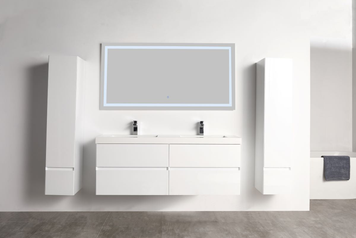 Blossom Assisi 60" Double sink Vanity - Luxurious Minimalist Design with Soft-Closing Drawers, Glossy White, front