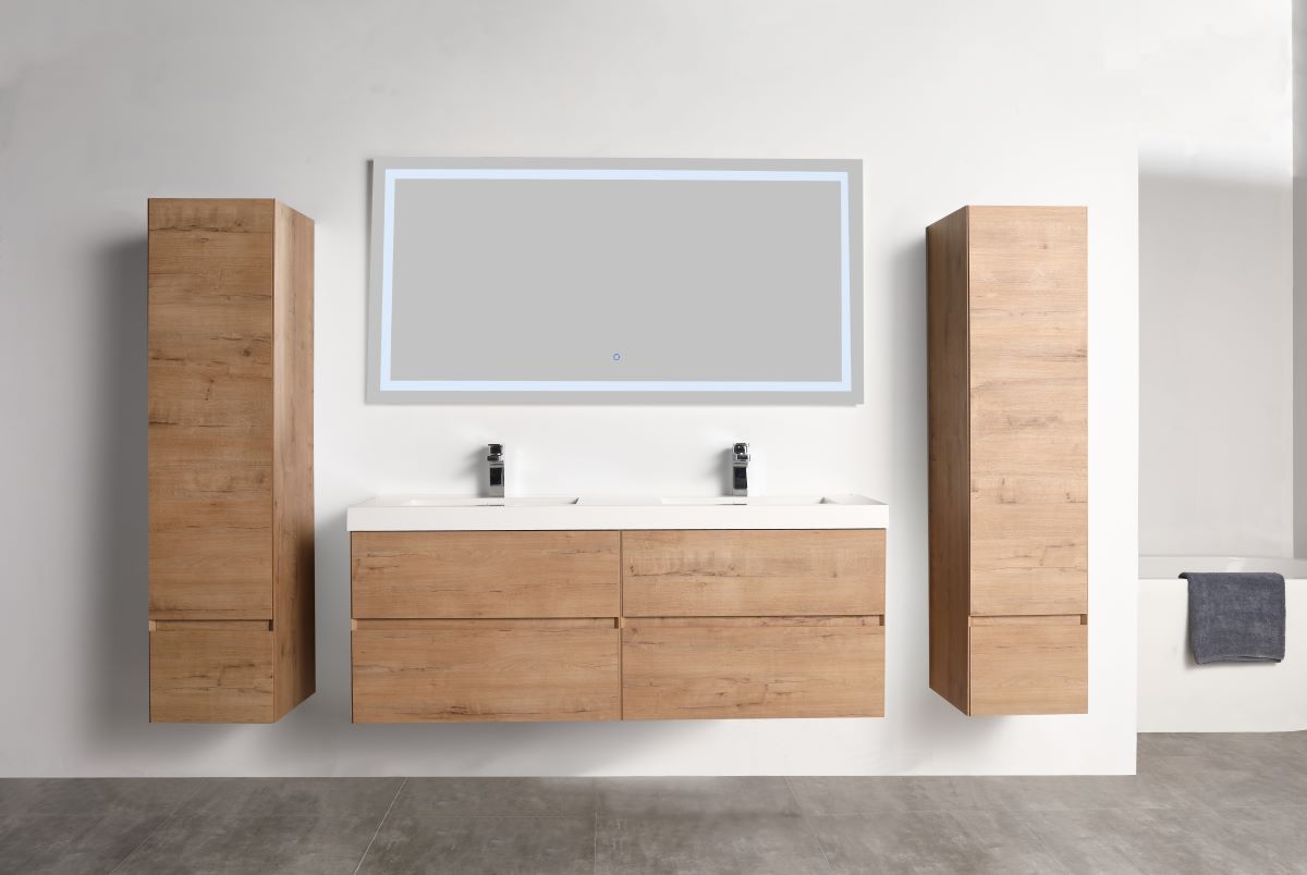 Blossom Assisi 60" Double sink Vanity - Luxurious Minimalist Design with Soft-Closing Drawers, Classic Oak, 