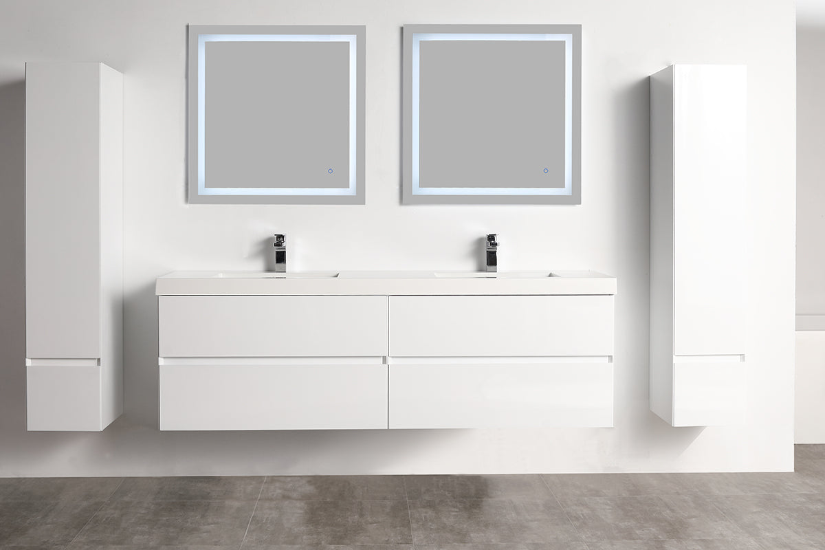 Blossom Assisi 72" Double sink Vanity - Luxurious Minimalist Design with Soft-Closing Drawers, Glossy White, front