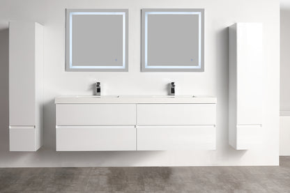 Blossom Assisi 72" Double sink Vanity - Luxurious Minimalist Design with Soft-Closing Drawers, Glossy White, front