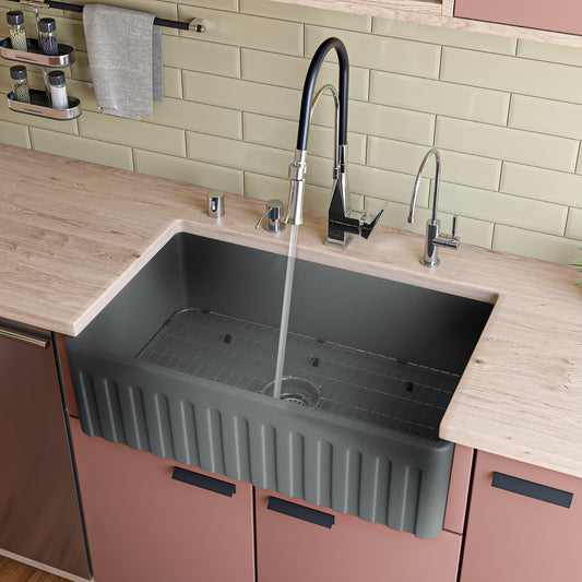 ALFI brand ABCO3320SB Concrete Color 33 inch Reversible Single Fireclay Farmhouse Kitchen Sink