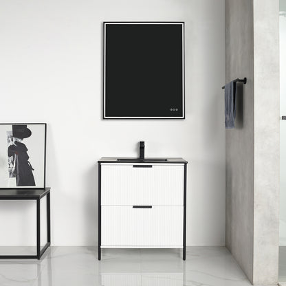 Zurich 30" Glossy White Vanity, Soft-Close Drawers, Black Basin, front