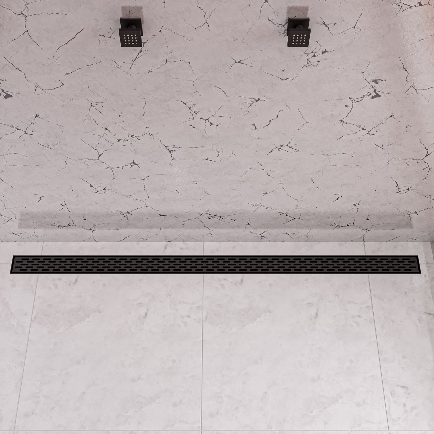 ALFI brand ABLD59C-BM 59" Black Matte Stainless Steel Linear Shower Drain with Groove Holes