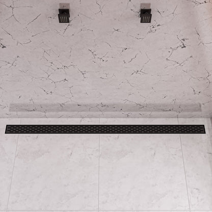 ALFI brand ABLD59C-BM 59" Black Matte Stainless Steel Linear Shower Drain with Groove Holes