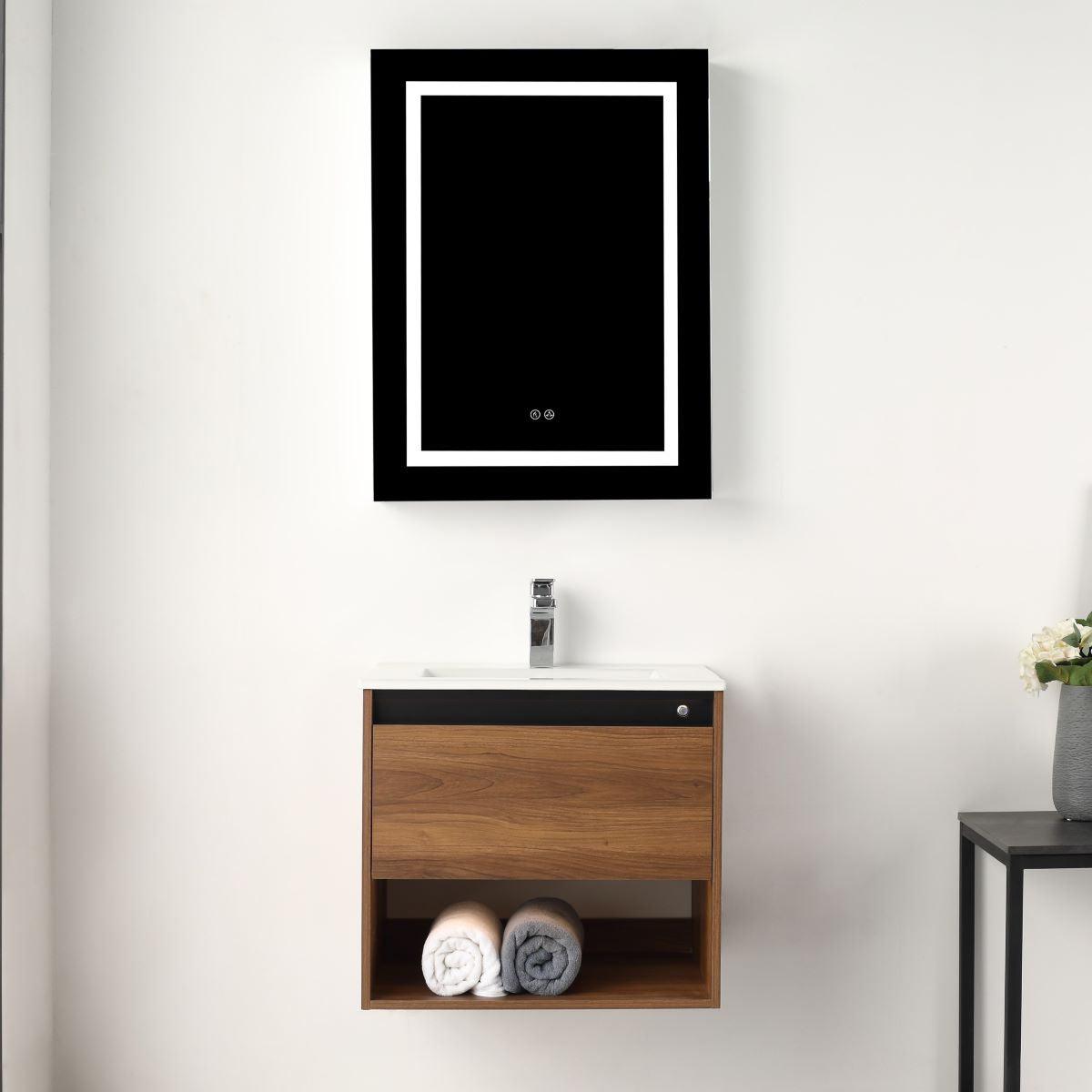 Blossom Bergen Brown Walnut 24" Vanity, Dual LED Illumination, Adjustable Lighting, 