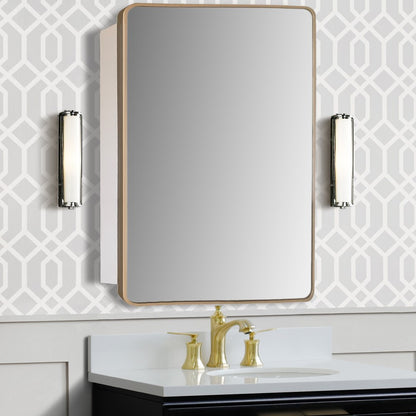 Bellaterra 28 in Rectangular Metal Frame Mirror with Medicine Cabinet in Gold