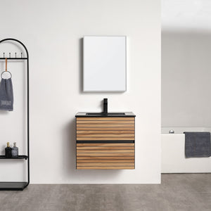 Blossom Annecy 24" Wall-Hung Vanity - Modern Minimalist Design with Soft-Closing Drawers in Dark Walnut and Maple