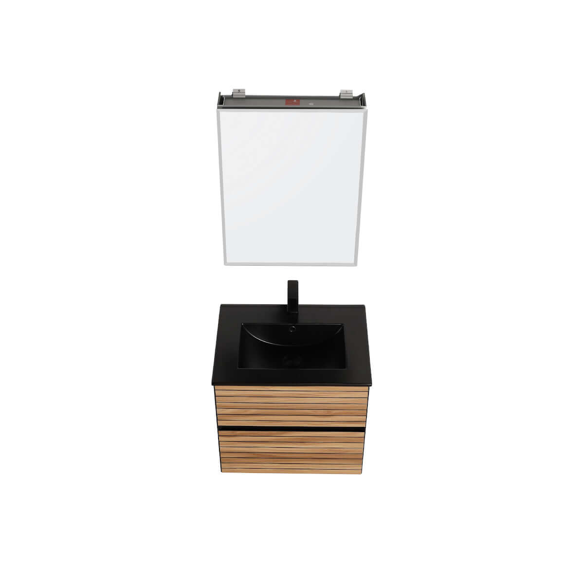 Blossom Annecy 24" Wall-Hung Vanity - Modern Minimalist Design with Soft-Closing Drawers in Maple, up view, black basin