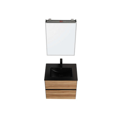 Blossom Annecy 24" Wall-Hung Vanity - Modern Minimalist Design with Soft-Closing Drawers in Maple, up view, black basin