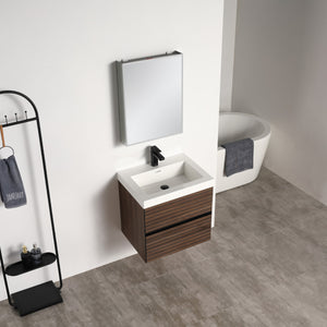 Blossom Annecy 24" Wall-Hung Vanity - Modern Minimalist Design with Soft-Closing Drawers in Dark Walnut and Maple