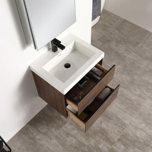 Blossom Annecy 24" Wall-Hung Vanity - Modern Minimalist Design with Soft-Closing Drawers in Dark Walnut and Maple