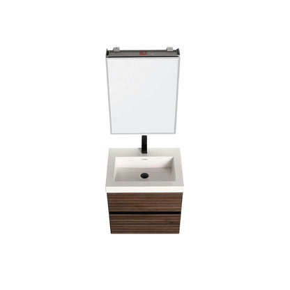 Blossom Annecy 24" Wall-Hung Vanity - Modern Minimalist Design with Soft-Closing Drawers in Dark Walnut, up view