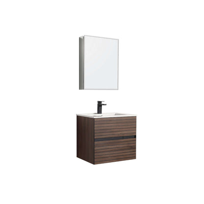 Blossom Annecy 24" Wall-Hung Vanity - Modern Minimalist Design with Soft-Closing Drawers in Dark Walnut, up, side view