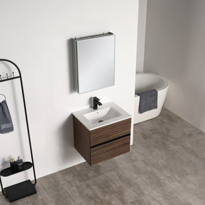 Blossom Annecy 24" Wall-Hung Vanity - Modern Minimalist Design with Soft-Closing Drawers in Dark Walnut and Maple