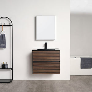 Blossom Annecy 24" Wall-Hung Vanity - Modern Minimalist Design with Soft-Closing Drawers in Dark Walnut and Maple