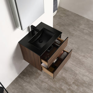 Blossom Annecy 24" Wall-Hung Vanity - Modern Minimalist Design with Soft-Closing Drawers in Dark Walnut and Maple