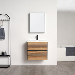 Blossom Annecy 24" Wall-Hung Vanity - Modern Minimalist Design with Soft-Closing Drawers in Dark Walnut and Maple