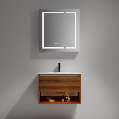 Blossom Bergen Brown Walnut 30" Vanity with Dual LED Illumination - Adjustable Lighting, ceramic Basin