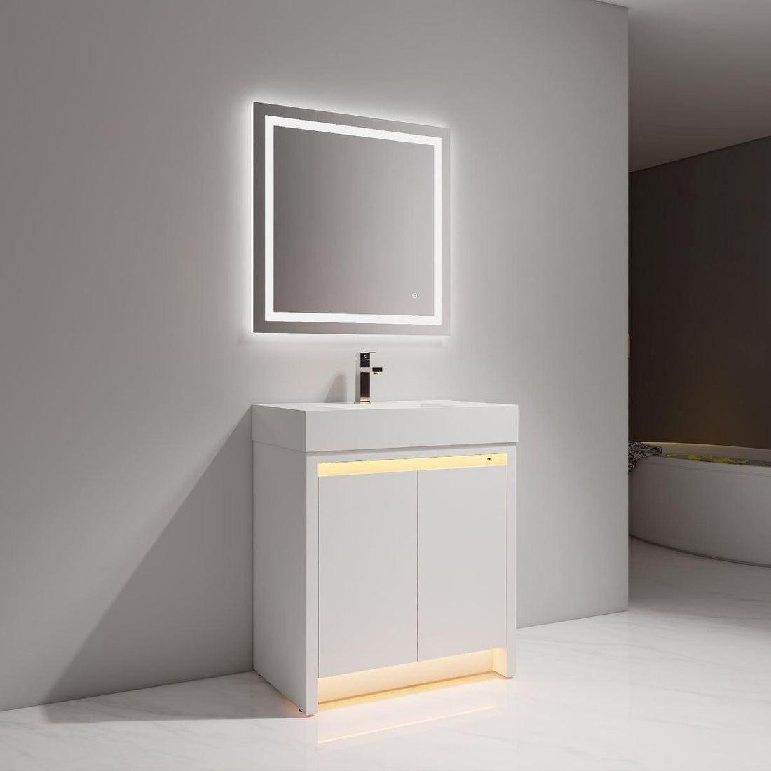 Blossom Capri 30″ Vanity with Dual LED Illumination, Glossy White, front 