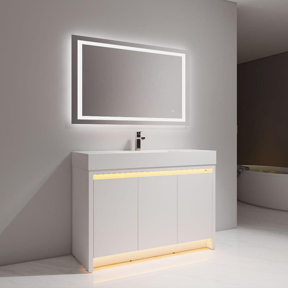 Blossom Capri 48″ Single sink Vanity with Dual LED Illumination - Glossy White, front