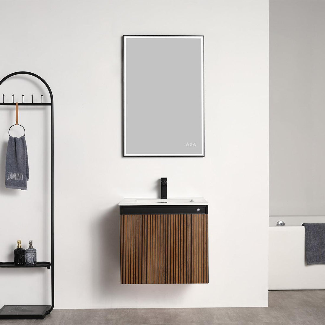 Blossom Lille 24" Brown Walnut Vanity with LED Lights & Soft-Close Drawers, front