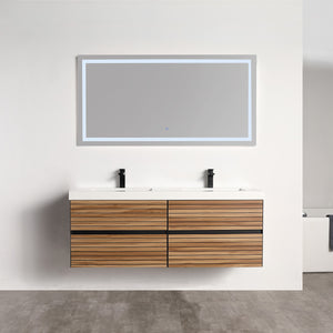 Blossom Annecy 60" Double Sink Wall-Hung Vanity - Modern Minimalist Design with Soft-Closing Drawers in Maple