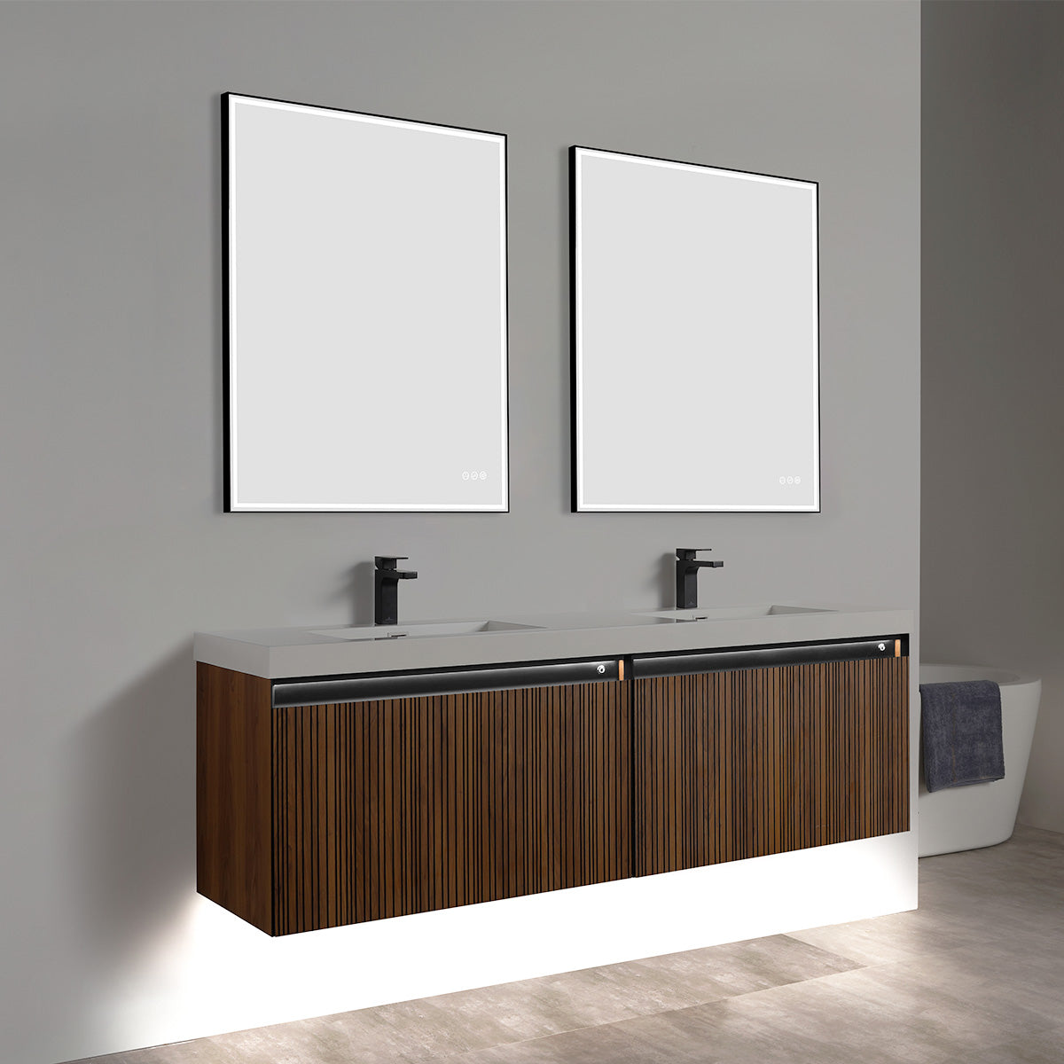 Blossom Lille – 72 Inch Double Vanity - Brown Walnut Strip