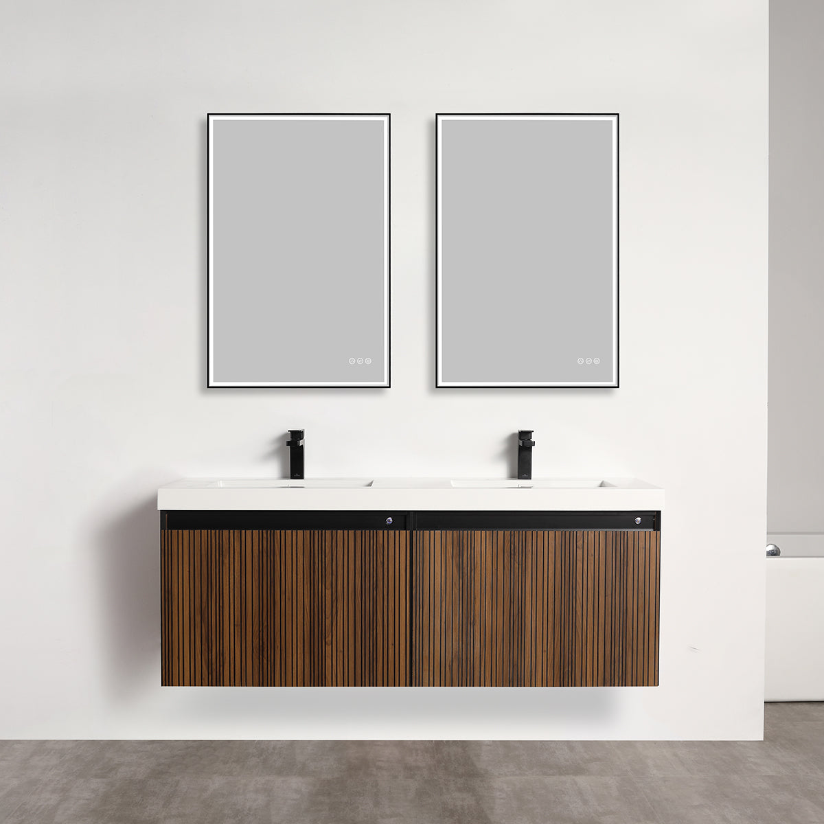 Blossom Lille – 60 Inch Double Vanity - Brown Walnut Strip