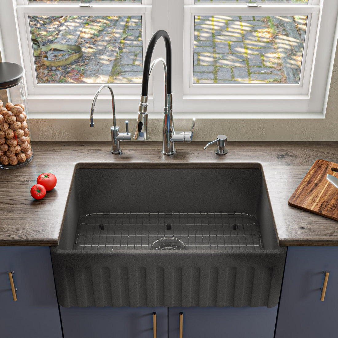 ALFI brand ABCO3020SB Concrete Color 30 inch Reversible Single Fireclay Farmhouse Kitchen Sink