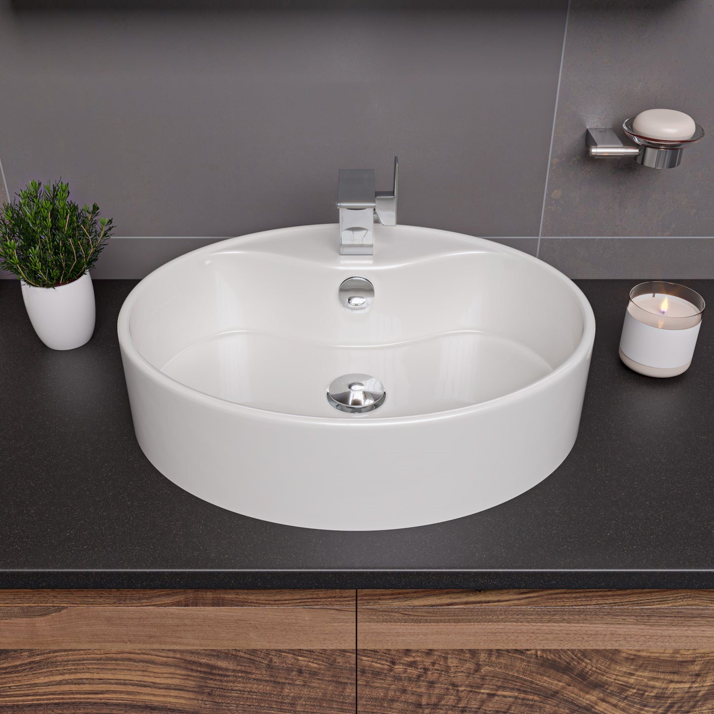 ALFI brand ABC910 White 22" Oval Above Mount Ceramic Sink with Faucet Hole