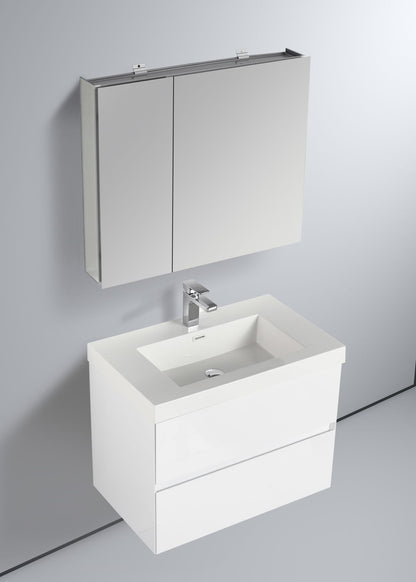 Blossom Assisi 30" Vanity - Eco-Friendly Minimalist Design with Soft-Closing Drawers, Glossy White, Acrylic Basin, 